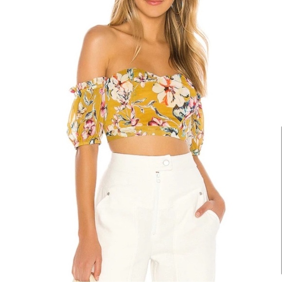 Tularosa Sleeveless Floral Mustard Yellow Top Size Large Resortwear New 🌸 - Picture 1 of 7